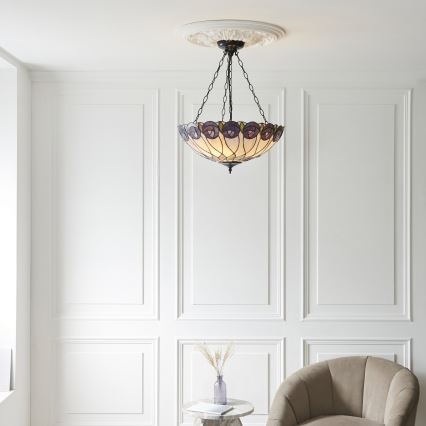 Endon 111872 - Taklampa med kedja Tiffany HUTCHINSON 3xE27/60W/230V Ø 50 cm