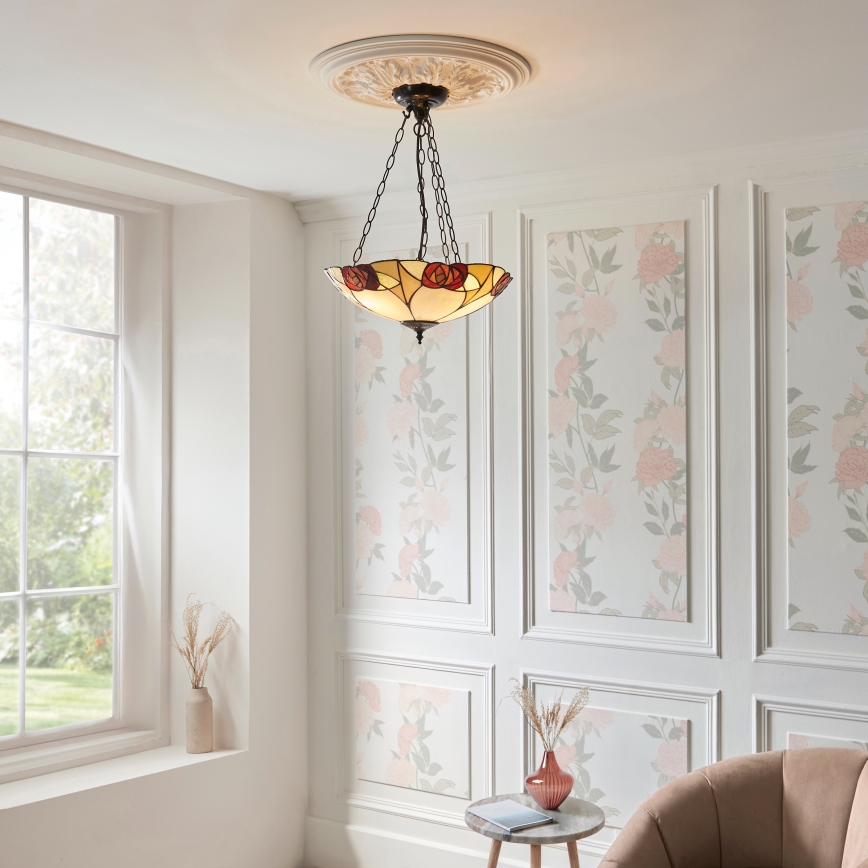 Endon 111879 - Taklampa med kedja Tiffany INGRAM 3xE27/10W/230V Ø 45 cm