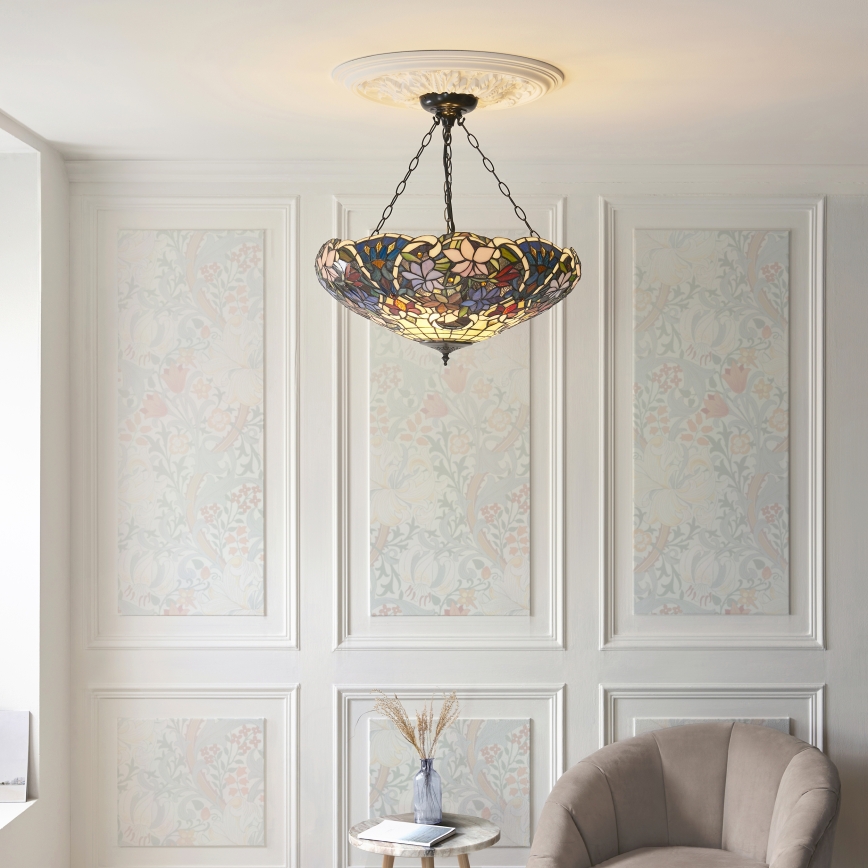 Endon 111887 - Taklampa i Tiffany-stil med kedja SULLIVAN 3xE27/10W/230V Ø 57 cm