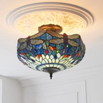 Endon 111897 - Ytmonterad Tiffany-ljuskrona DRAGONFLY 3xE27/10W/230V Ø 41 cm