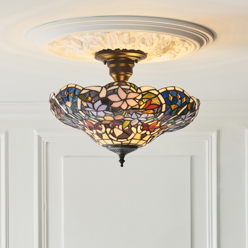 Endon 111915 - Ytmonterad Tiffany-taklampa SULLIVAN 3xE27/10W/230V Ø 40 cm