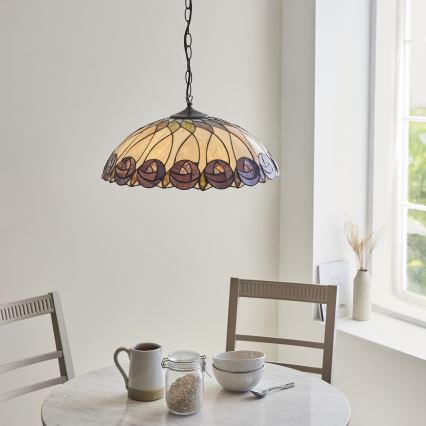 Endon 111985 - Ljuskrona med kedja Tiffany HUTCHINSON 3x E27/10W/230V Ø 50 cm