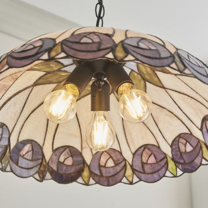 Endon 111985 - Ljuskrona med kedja Tiffany HUTCHINSON 3x E27/10W/230V Ø 50 cm