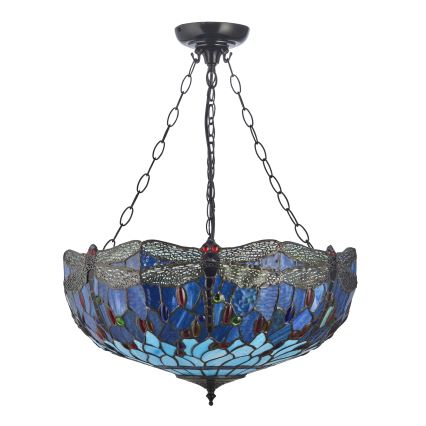 Endon 112250 - Ljuskrona med kedja Tiffany DRAGONFLY, 3xE27/60W/230V, Ø 50 cm