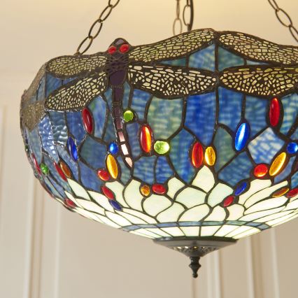 Endon 112250 - Ljuskrona med kedja Tiffany DRAGONFLY, 3xE27/60W/230V, Ø 50 cm
