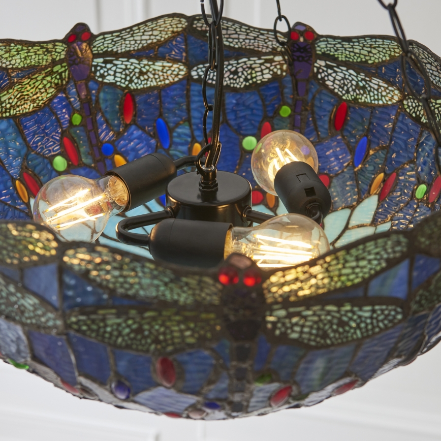 Endon 112250 - Ljuskrona med kedja Tiffany DRAGONFLY, 3xE27/60W/230V, Ø 50 cm