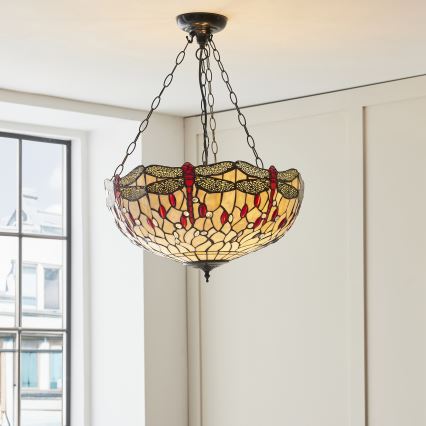 Endon 112251 - Taklampa med kedja Tiffany DRAGONFLY 3xE27/60W/230V Ø 50 cm