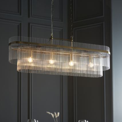 Endon 112573 - Ljuskrona på kedja MARIETTA 4xE14/6W/230V mässing/genomskinlig