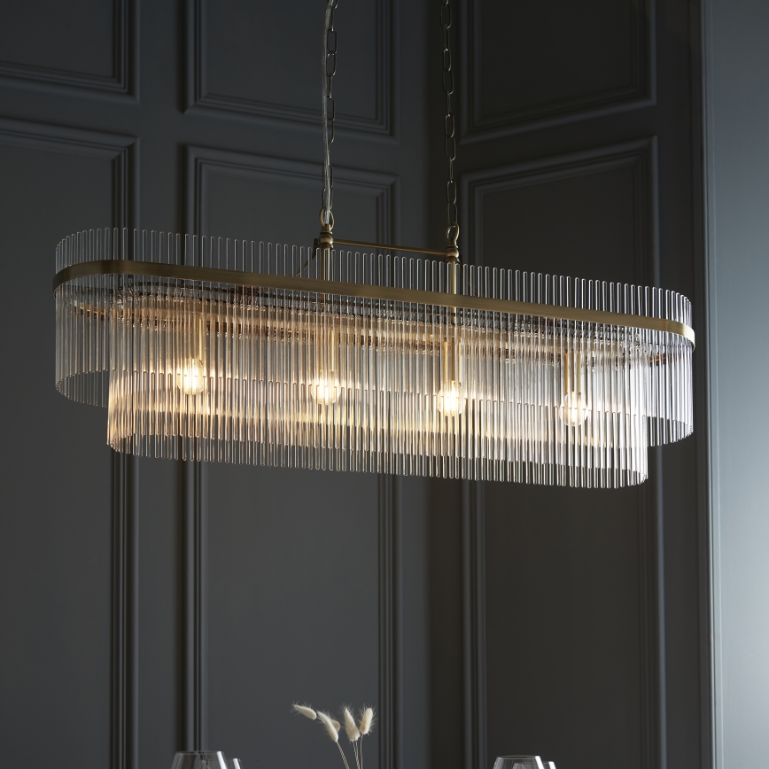 Endon 112573 - Ljuskrona på kedja MARIETTA 4xE14/6W/230V mässing/genomskinlig