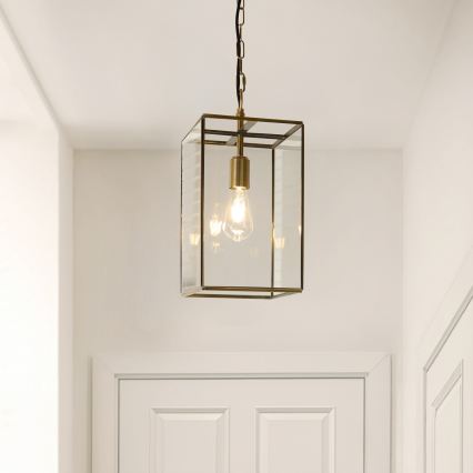 Endon 119141 - Hänglampa med kedja HAMMOND 1xE27/10W/230V 21,5x21,5 cm mässing