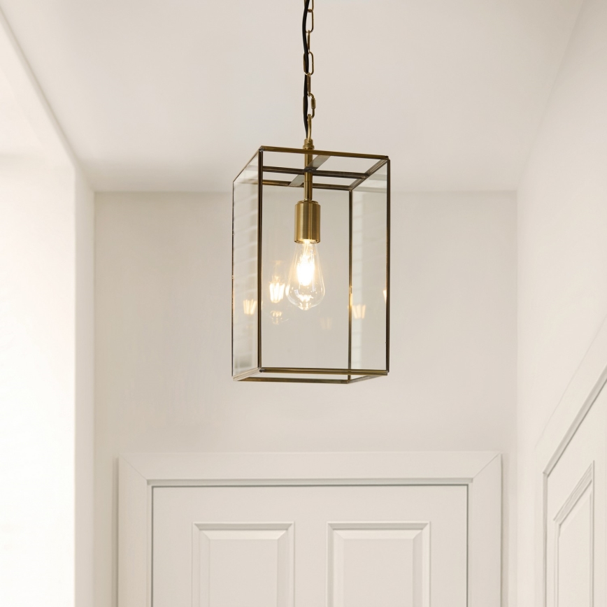 Endon 119141 - Hänglampa med kedja HAMMOND 1xE27/10W/230V 21,5x21,5 cm mässing