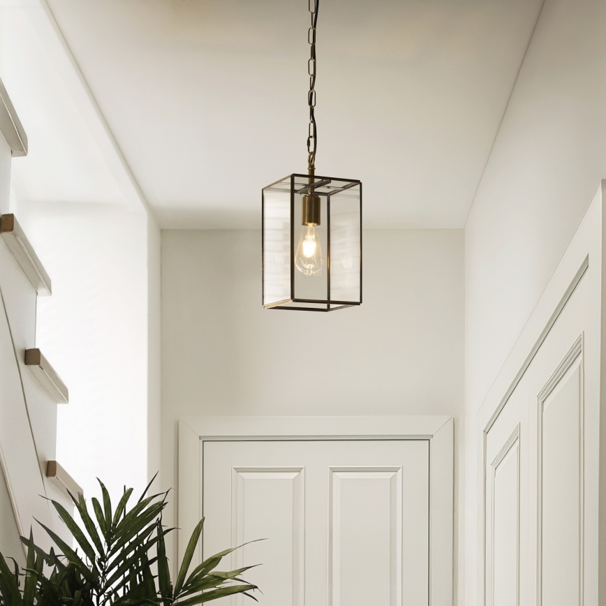 Endon 119142 - Hänglampa på kedja HAMMOND 1xE27/10W/230V 17x17 cm mässing