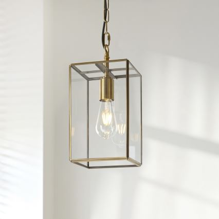 Endon 119142 - Hänglampa på kedja HAMMOND 1xE27/10W/230V 17x17 cm mässing
