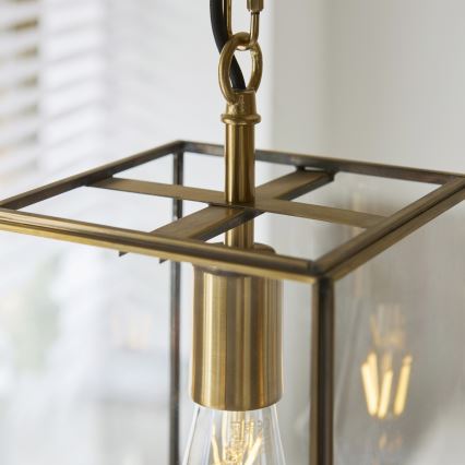 Endon 119142 - Hänglampa på kedja HAMMOND 1xE27/10W/230V 17x17 cm mässing