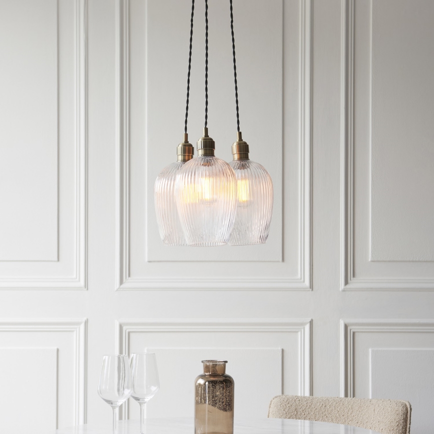 Endon 120656 - Takpendel på vajer 3xE27/10W/230V, mässing