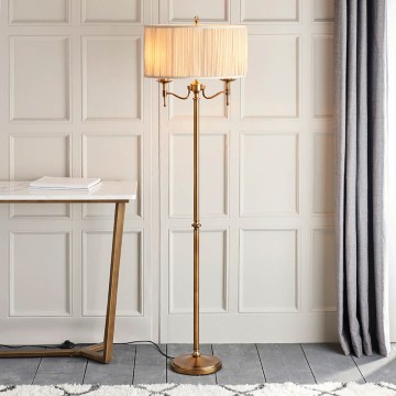 Endon 63620 - Golvlampa STANFORD 2xE14/40W/230V mässing/beige