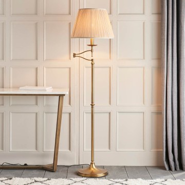 Endon 63621 - Golvlampa STANFORD 1xE27/60W/230V mässing/beige
