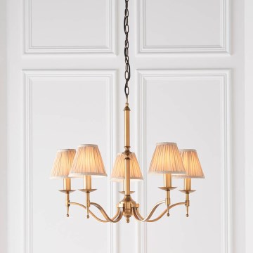 Endon 63627 - Kedjehängd ljuskrona STANFORD 5xE14/40W/230V mässing/beige