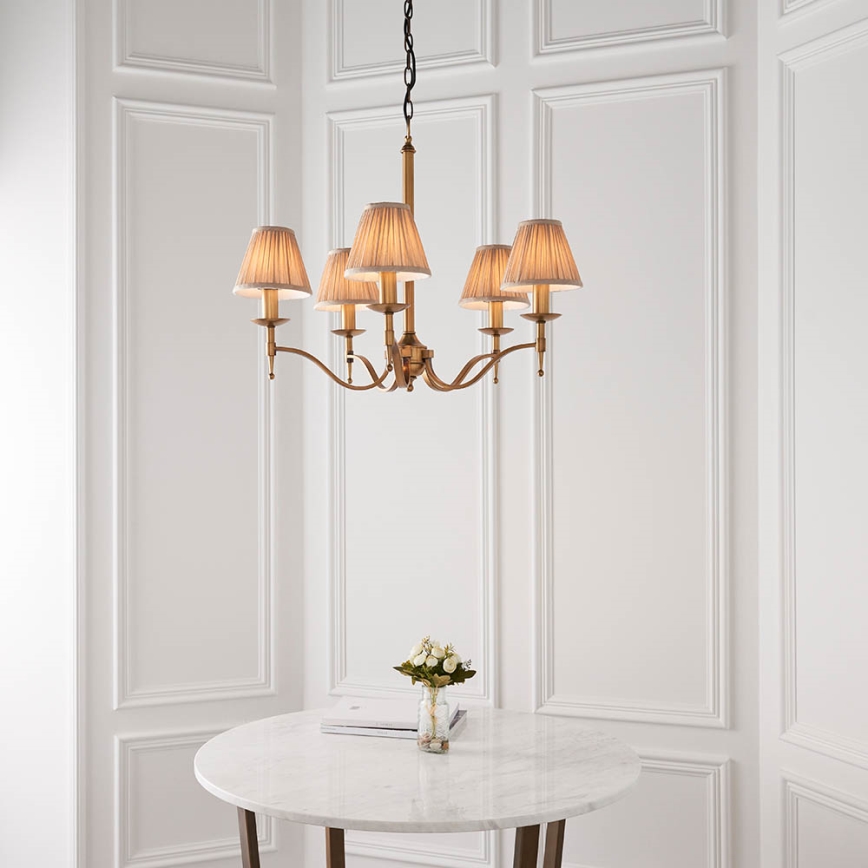 Endon 63627 - Kedjehängd ljuskrona STANFORD 5xE14/40W/230V mässing/beige