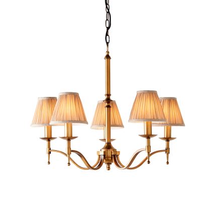 Endon 63627 - Kedjehängd ljuskrona STANFORD 5xE14/40W/230V mässing/beige