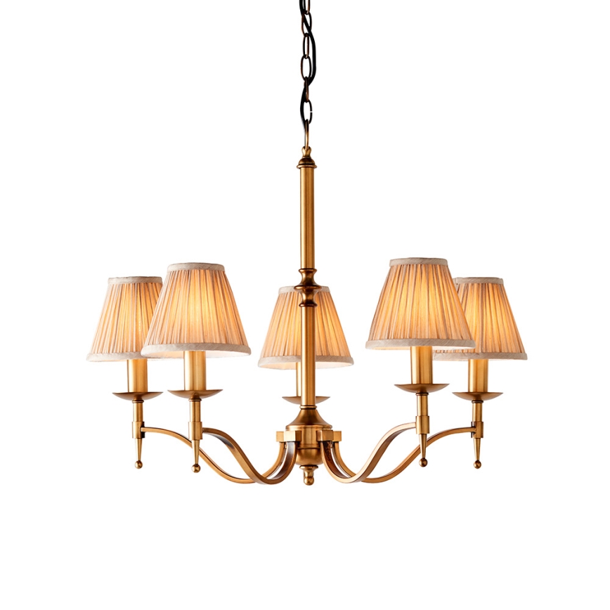 Endon 63627 - Kedjehängd ljuskrona STANFORD 5xE14/40W/230V mässing/beige