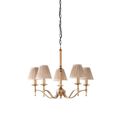 Endon 63627 - Kedjehängd ljuskrona STANFORD 5xE14/40W/230V mässing/beige