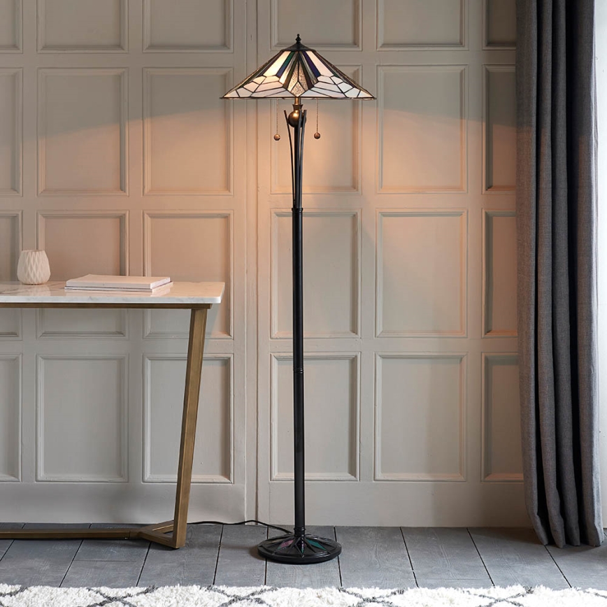 Endon 63934 - Golvlampa Tiffany ASTORIA, 2×E27/60W/230V, Ø 48 cm