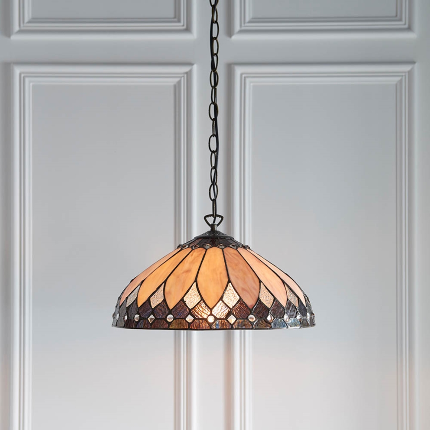 Endon 63977 - Tiffany BROOKLYN taklampa med kedja 1xE27/60W/230V Ø 40 cm