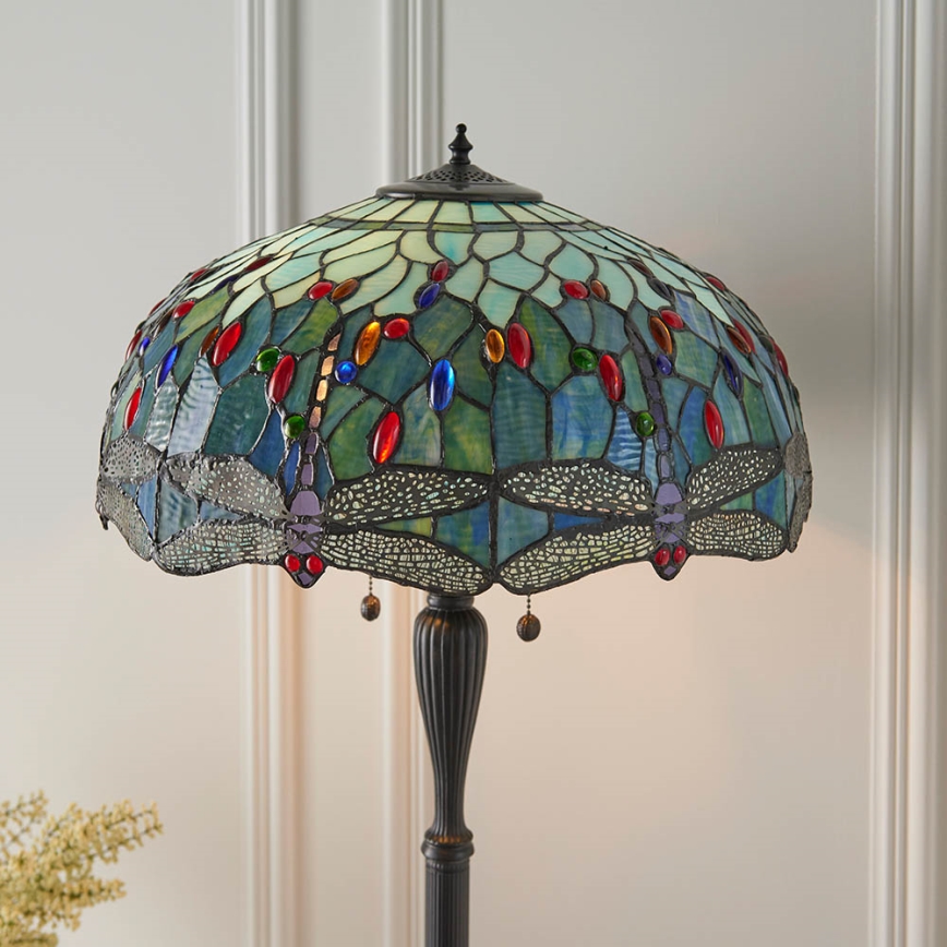 Endon 64069 - Golvlampa Tiffany DRAGONFLY 2xE27/60W/230V Ø 50 cm
