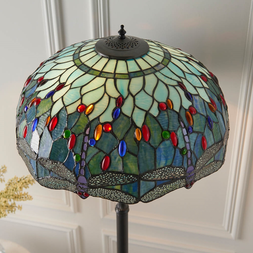 Endon 64069 - Golvlampa Tiffany DRAGONFLY 2xE27/60W/230V Ø 50 cm