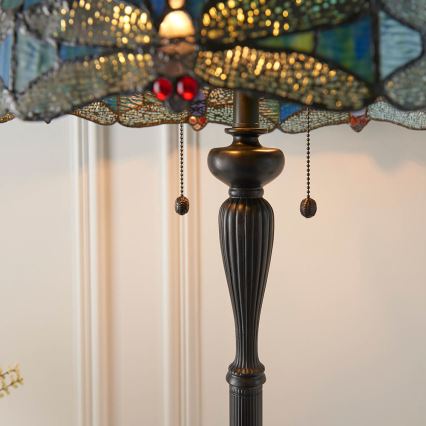 Endon 64069 - Golvlampa Tiffany DRAGONFLY 2xE27/60W/230V Ø 50 cm