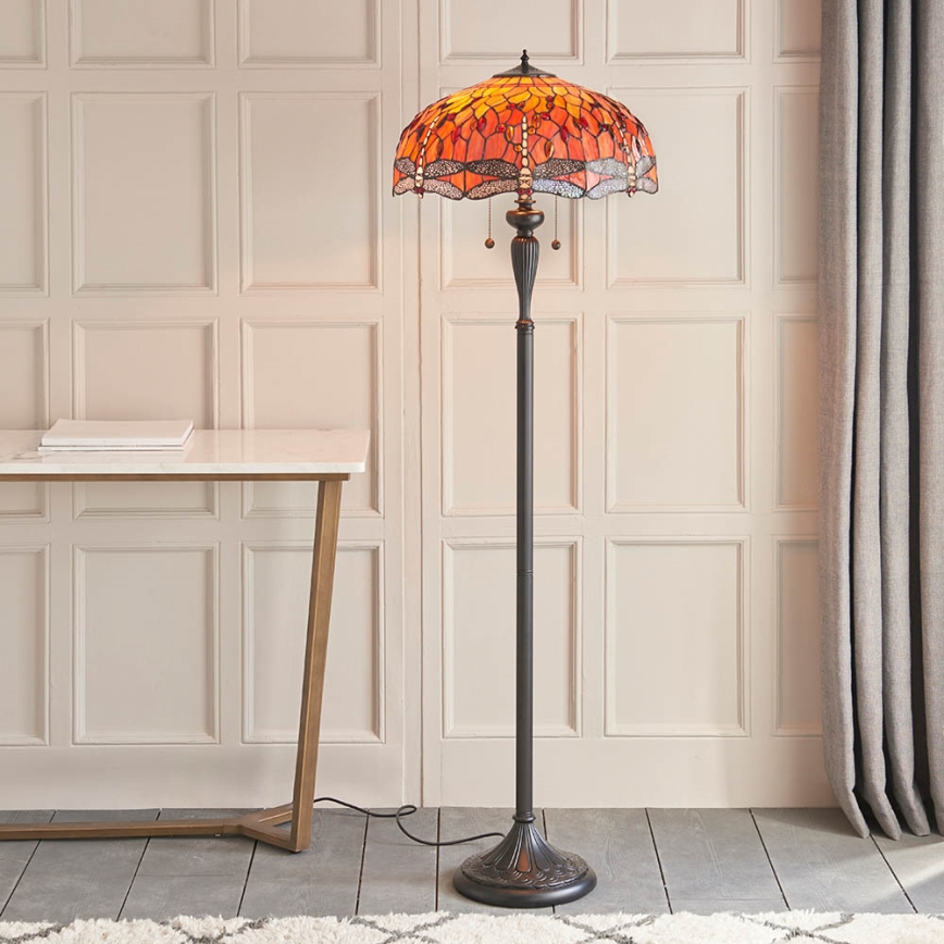 Endon 64070 - Golvlampa Tiffany DRAGONFLY 2xE27/60W/230V Ø 50 cm