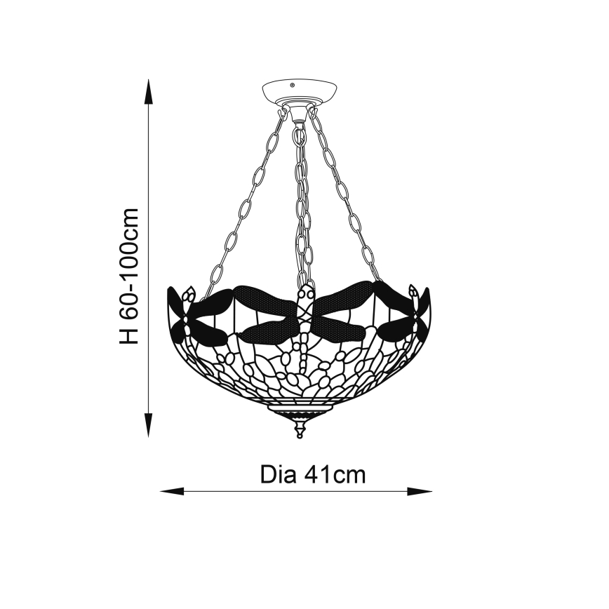 Endon 64075 - Ljuskrona med kedja Tiffany DRAGONFLY 3xE27/60W/230V Ø 41 cm