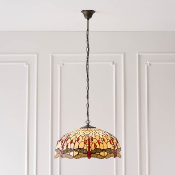 Endon 64079 - Ljuskrona med kedja Tiffany DRAGONFLY 3xE27/60W/230V Ø 50 cm