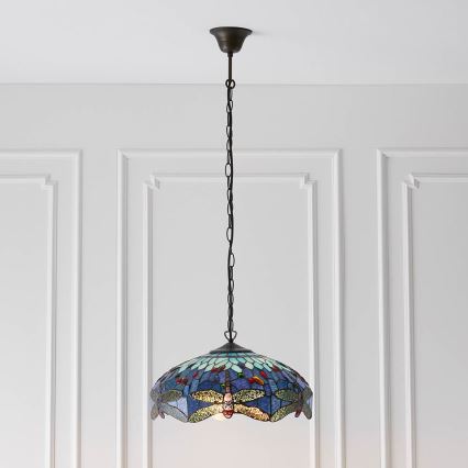 Endon 64080 - Tiffany-ljuskrona DRAGONFLY med kedja 3xE27/60W/230V Ø 41 cm