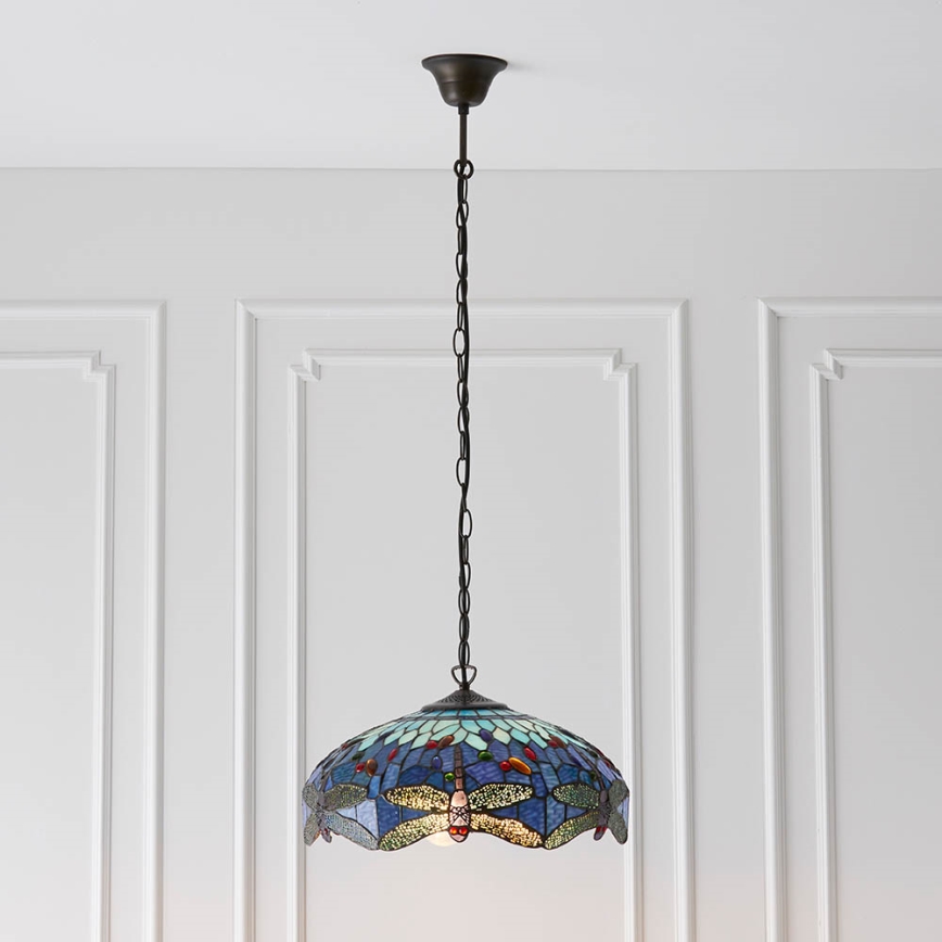 Endon 64080 - Tiffany-ljuskrona DRAGONFLY med kedja 3xE27/60W/230V Ø 41 cm