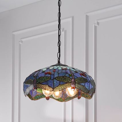 Endon 64080 - Tiffany-ljuskrona DRAGONFLY med kedja 3xE27/60W/230V Ø 41 cm