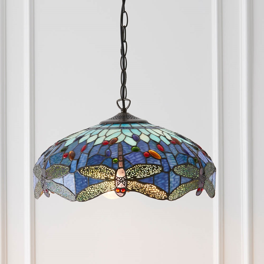 Endon 64080 - Tiffany-ljuskrona DRAGONFLY med kedja 3xE27/60W/230V Ø 41 cm