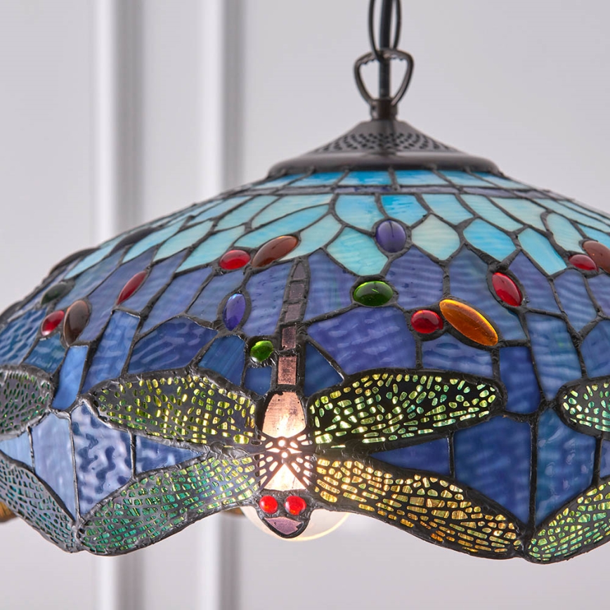 Endon 64080 - Tiffany-ljuskrona DRAGONFLY med kedja 3xE27/60W/230V Ø 41 cm