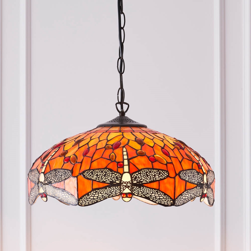Endon 64081 - Ljuskrona med kedja Tiffany DRAGONFLY 3x E27/60W/230V Ø 41 cm