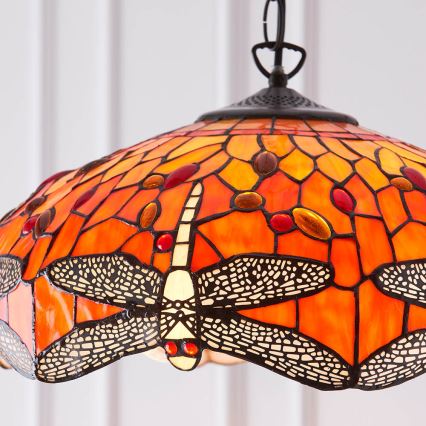 Endon 64081 - Ljuskrona med kedja Tiffany DRAGONFLY 3x E27/60W/230V Ø 41 cm