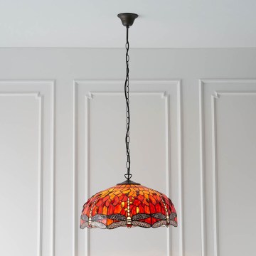Endon 64082 - Taklampa med kedja Tiffany DRAGONFLY 3xE27/60W/230V Ø 50 cm