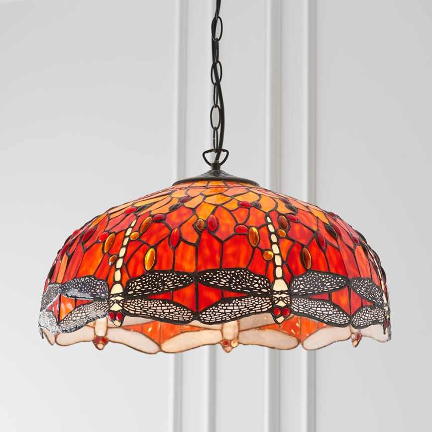 Endon 64082 - Taklampa med kedja Tiffany DRAGONFLY 3xE27/60W/230V Ø 50 cm