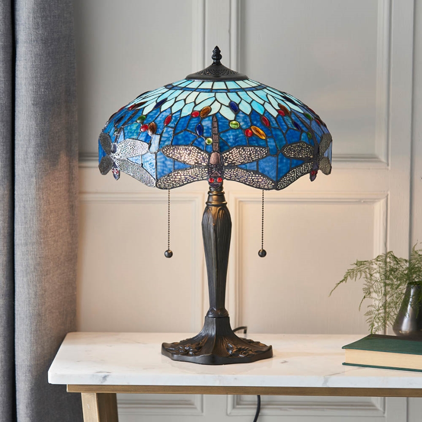 Endon 64089 - Bordslampa Tiffany DRAGONFLY 2xE27/60W/230V Ø 41 cm