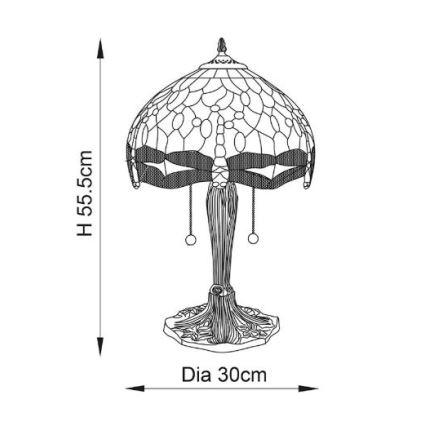 Endon 64092 - Bordslampa Tiffany DRAGONFLY, 2 x E27, 60 W, 230 V, Ø 30 cm
