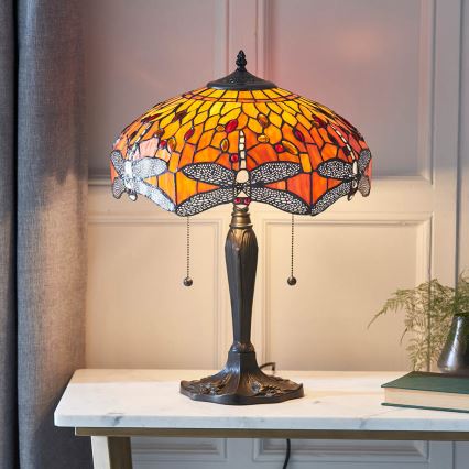 Endon 64093 - Bordslampa Tiffany DRAGONFLY 2xE27/60W/230V Ø 41 cm
