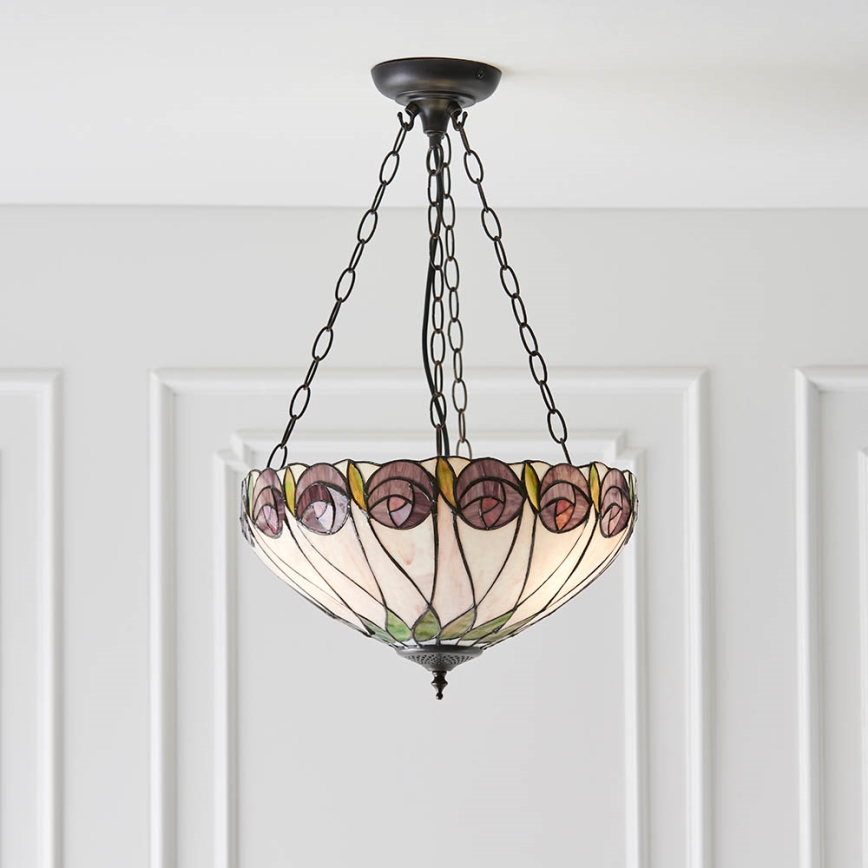Endon 64175 - Ljuskrona med kedja Tiffany HUTCHINSON 3xE27/60W/230V Ø 40 cm