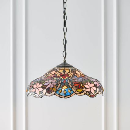 Endon 64325 - Taklampa med kedja Tiffany SULLIVAN 1xE27/60W/230V Ø 40 cm
