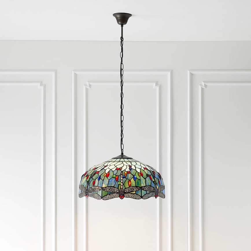 Endon 66148 - Tiffany-taklampa med kedja DRAGONFLY 3xE27/60W/230V Ø 50 cm