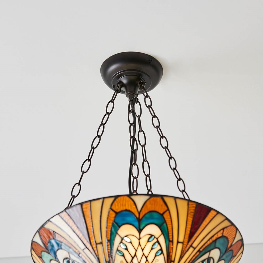 Endon 70750 - Tiffany-ljuskrona HECTOR med kedja, 3xE27/60W/230V, Ø 40 cm
